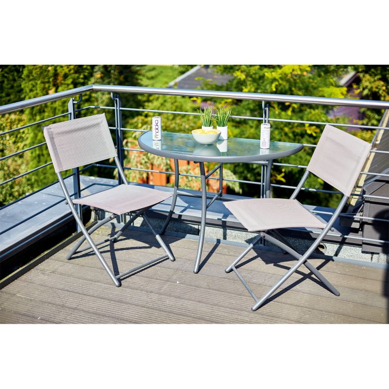 Haveson Balkon-Set Brüssel anthrazit bestehend aus 2 Stühlen und 1 Tisch